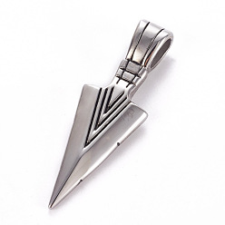 Античное Серебро 304 из нержавеющей стали большие кулоны, треугольные, античное серебро, 56x18x4~9.5 мм, отверстие : 6x9 мм