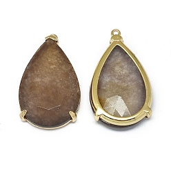 Camel Natural Jade Pendants, with Brass Findings, Faceted, teardrop, Dyed, Golden, Camel, 31.5~32.5x18~18.5x5.5~6mm, Hole: 1.4mm