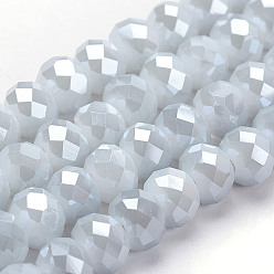 WhiteSmoke Electroplate Glass Beads Strands, Imitation Jade, Faceted Rondelle, WhiteSmoke, 10x8mm, Hole: 1mm, about 63~65pcs/strand, 19.2~20 inch(48~50cm)