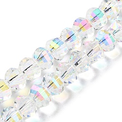 Clear Transparent Electroplate Glass Beads Strands, AB Color Plated, Faceted, Rondelle, Clear, 7.8x5.8~6.3mm, Hole: 1.5mm, about 80pcs/strand, 18.31''~19.88''(46.5~50.5cm)