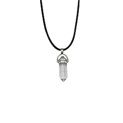 white Minimalist Hexagonal Prism Night Light Lobster Clasp Wax Rope Sweater Chain Pendant Necklace with Tail Chain
