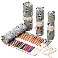 Cattle Pattern Handmade Canvas Pencil Roll Wrap, 36 Holes Roll Up Pencil Case for Coloring Pencil Holder, Cow Pattern, 45~46x19~20x0.3cm