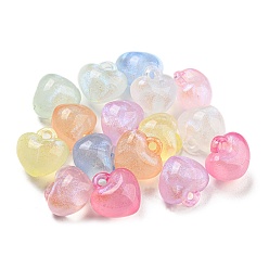 Mixed Color Luminous Acrylic Beads, Glitter Pendants, Glow in the Dark, Heart, Mixed Color, 18x17.5x13mm, Hole: 3mm, about 252pcs/500g