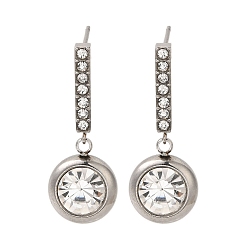 Нержавеющая Сталь Цвет Серьги-гвоздики из нержавеющей стали со стразами и прозрачными кубическими цирконами для женщин, плоско-круглые, цвет нержавеющей стали, 31x12 мм