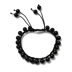Обсидиан Регулируемые браслеты из натуральных бусин обсидиана с плетением для мужчин и женщин, круглые, внутренний диаметр: 2-1/8~2-3/4 дюйм (5.3~7.1 см)