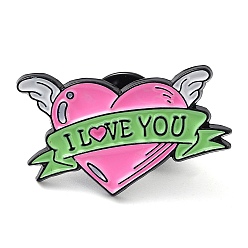 Wing Valentine's Day Black Zinc Alloy Brooches, Pink Enamel Pins for Women, Wing, 17x28x1.5mm