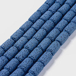 Стально-синий Бусы из натуральной лавы, окрашенные, колонка, стальной синий, 14~15x8 мм