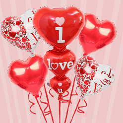 Red Aluminum Film Valentine's Day Theme Balloons Set, for Party Festival Home Decorations, Heart with Word I Love You, Red, 570x500mm; 