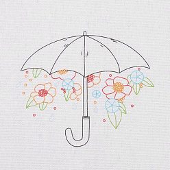 Umbrella DIY Embroidery Fabric with Eliminable Pattern, Embroidery Cloth, Square, Umbrella Pattern, 28x27.6x0.05cm