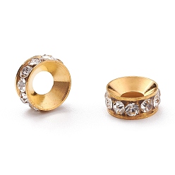 Crystal Brass Rhinestone Spacer Beads, Grade A, Rondelle, Golden Metal Color, Crystal, 7x3.3mm, Hole: 3.5mm