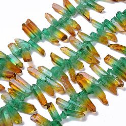 Green Natural Quartz Crystal Dyed Beads Strands, Nuggets, Green, 15~45x10~15x8~10mm, Hole: 1mm, about 36~37pcs/strand, 32.5~33cm