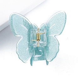 Pale Turquoise Butterfly PVC Claw Hair Clips, Hair Accessories for Women & Girls, Pale Turquoise, 56x52x60mm