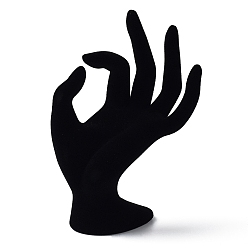 Black Velvet OK Hand Rings Display Stands, Jewelry Organizer Holder for Rings Storage, Black, 93x50x165mm