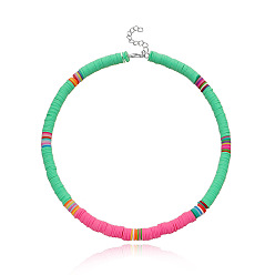 type 5 Colorful Soft Clay Choker Necklace for Women, Fashionable 6mm Round Disc Neck Chain Jewelry