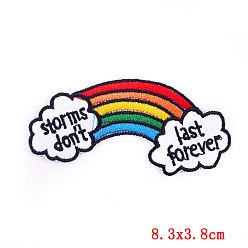 Rainbow Word Storms Don't Last Forever Computerized Embroidery Cloth Iron on/Sew on Patches, Costume Accessories, Appliques, Rainbow, 83x38mm