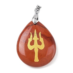 Красный Камень Природные красной яшмы подвески, с реечной обшивкой латунными выводами, без кадмия и без свинца, очарование слезы, 31x25x5~7 мм, отверстие : 4.5x4 мм