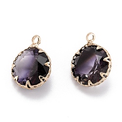 Colorful Two Tone Transparent Glass Pendants, with Golden Plated Brass Settings, Faceted, Diamond, Colorful, 16.5x12.5x6.5mm, Hole: 1.8mm