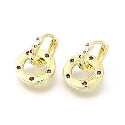 Средний Фиолетово-красный Плоские круглые серьги-кольца из латуни с микропаве из кубического циркония, стойки покрытие, прочное покрытие, без кадмия и без свинца, реальный 18 k позолоченный, средне фиолетовый красный, 18x12 мм