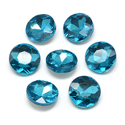 Deep Sky Blue Pointed Back Glass Rhinestone Cabochons, Back Plated, Faceted, Flat Round, Deep Sky Blue, 8x3.5mm