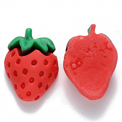 Red Resin Decoden Cabochons, Imitation Food, Strawberry, Red, 23x17x10mm