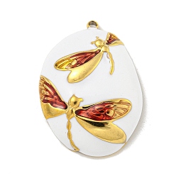 (123L) Белый крем непрозрачный блеск Ионное покрытие (ip) 304 подвески из нержавеющей стали, с эмалью, реальный 18 k позолоченный, овал с подвеской в виде стрекозы, огнеупорный кирпич, 33x25x6 мм, отверстие : 2 мм