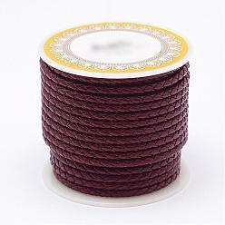 Dark Red Braided Cowhide Leather Cord, Leather Rope String for Bracelets, Dark Red, 4mm, about 5.46 yards(5m)/roll