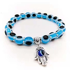 Turquoise Resin Bead Evil Eye Bracelet with Hamsa Hand Pendant Jewelry