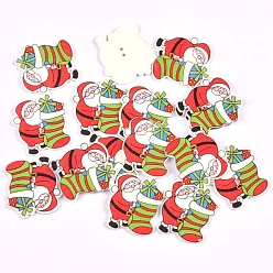 Santa Claus Christmas Themed Wooden Buttons, 2-Hole, Garment Accessories, Santa Claus, 30~35mm, 25pcs/bag