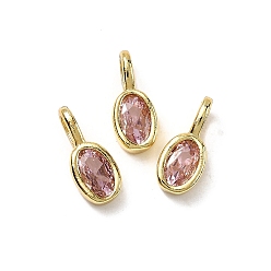 Pink Овальные латунные микро проложит кубических прелести диоксида циркония, стойки покрытие, долговечный, без кадмия и без свинца, золотые, розовые, 12x5x4 мм, отверстие : 3.5x2 мм