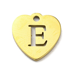 Letter E Ion Plating(IP) 304 Stainless Steel Pendant, Golden, Heart with Letter, Letter E, 12x12x1mm, Hole: 1.4mm