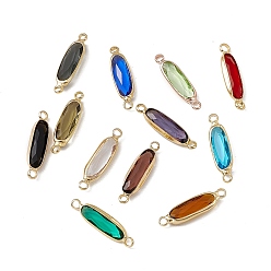 Mixed Color Transparent K9 Glass Connector Charms, with Light Gold Plated Brass Findings, Faceted, Rectangle Links, Mixed Color, 22.5x6x3.4mm, Hole: 1.7mm