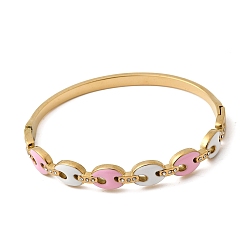 Разноцветный 304 Браслеты из нержавеющей стали с эмалированным покрытием и шарнирным креплением, браслеты из кофейных зерен для женщин, со стразами, реальный 18 k позолоченный, ионное покрытие (ip), долговечный, красочный, внутренний диаметр: 2.34x1.99 дюйм (5.95x5.05 см)