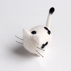 White Animal Cat Shape Needle Felting Starter Kit, with Wool Felt and Punch Needles, Needle Felting Kit for Beginners Arts, White, 188x153mm