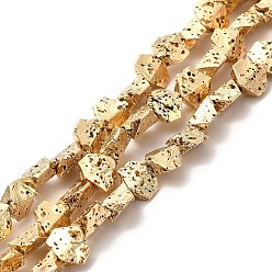 Light Gold Plated Electroplated Natural Lava Rock Beads Strands, Hexagon, Light Gold Plated, 5.5x6.5x3mm, Hole: 1mm, about 67~70pcs/strand, 14.57~15.08 inch(37~38.3cm)