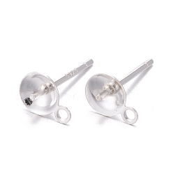Silver 925 Sterling Silver Stud Earring Findings, For Half Drilled Beads, with 925 Stamp, Silver, 7x5mm, Hole: 1mm, Pin: 0.8mm