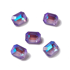 Violet Mocha Style Glass Rhinestone Cabochons, Pointed Back, Rectangle, Violet, 8x6x4mm