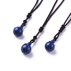 Lapis Lazuli Natural Lapis Lazuli Pendant Necklaces, with Nylon Cord, Round, 27.55 inch(70cm)