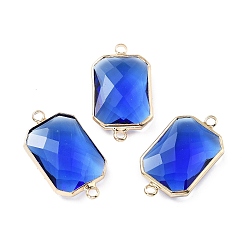 Синий Стойка покрытие латунь паве стекло соединители подвески, прямоугольник ссылки, долговечный, золотые, синие, 13.5x24.5x5.5 мм, отверстие : 1.8 мм