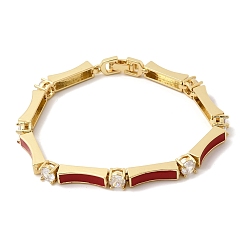 Красный Латунные браслеты-цепочки с микропаве из прозрачных кубических цирконий для женщин, прямоугольник и плоский круглый, с эмалью, стойки покрытие, долговечный, без кадмия и без свинца, реальный 18 k позолоченный, красные, 6.89 дюйм (17.5 см)