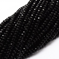 Black Dyed Natural Malaysia Jade Rondelle Beads Strands, Faceted, Black, 4x2~3mm, Hole: 1mm, about 115pcs/strand, 14 inch