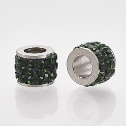 Изумруд 201 из нержавеющей стали бусы, с полимерной глиной горный хрусталь, колонка, изумруд, 5.5x7 мм, отверстие : 3.5 мм