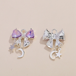 Сливовый Серебряного сплава подвески, бантом прелести, слива, 16x14 мм, отверстие : 3 мм