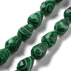 Malachite Synthetic Malachite Beads Strands, Faceted Teardrop, 10x7mm, Hole: 1.2mm, about 20pcs/strand, 7.87''(20cm)