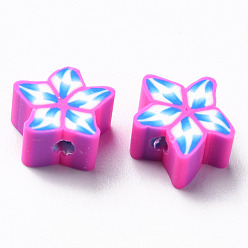 Фуксиновый Бусины из полимерной глины , для поделок ювелирных изделий, цветок, красно-фиолетовые, 9~12x9~12x4~5 мм, отверстие : 1.6 мм