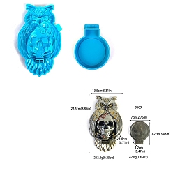 Deep Sky Blue Owl and Kull DIY Silicone Candle Holder Molds, Resin Casting Molds, for UV Resin, Epoxy Resin Craft Making, Deep Sky Blue, 23.4x14.4x2.2cm