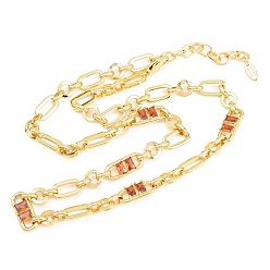Оранжевый 7 мм латунная цепочка с фиаро и инкрустацией кубическим цирконием, без кадмия и без свинца, стойки покрытие, долговечный, реальный 18 k позолоченный, оранжевые, 18.11 дюйм (46 см)