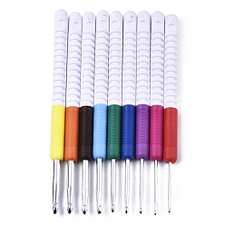 Mixed Color Aluminum Diverse Size Crochet Hooks Set, with ABS Plastic Handle, for Braiding Crochet Sewing Tools, Platinum, Mixed Color, 155~159x10mm, Pin: 2mm/2.5mm/3mm/3.5mm/4mm/4.5mm/5mm/5.5mm/6mm, 9pcs/set