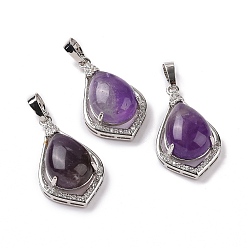 Amethyst Natural Amethyst Pendants, Teardrop Charms, with Platinum Tone Rack Plating Brass Findings, 32x19x10mm, Hole: 8x5mm
