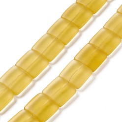 Gold Transparent Frosted Glass Beads Strands, Square, Gold, 12x12x4.5mm, Hole: 1mm, about 50pcs/strand, 23.23''~24.02''(59~61cm)