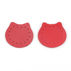 Crimson Cattlehide Label Tags, Leather Patches, with Holes, for DIY Jeans, Bags, Shoes, Hat Accessories, Bear Head, Crimson, 32x38x2mm